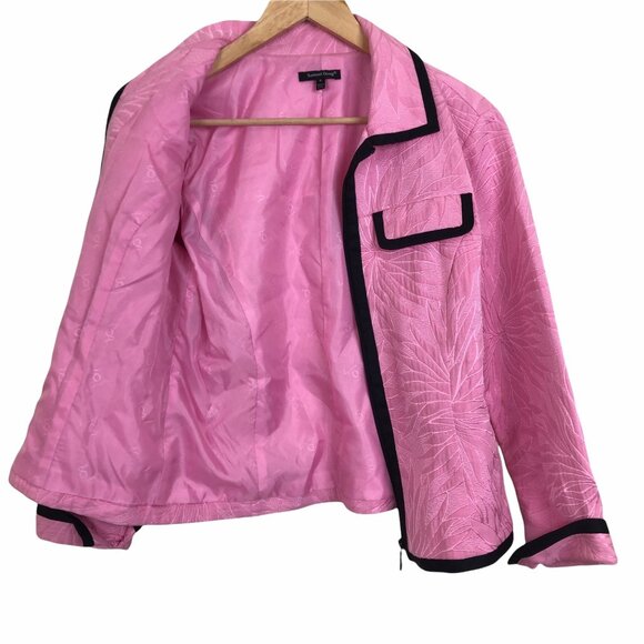 Samuel Dong Womens Cocktail Jacket Sz Medium Full Zip Quilted Detail Pink Black - Picture 4 of 10